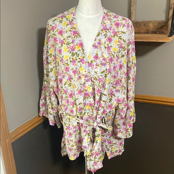 Mystree pink & green Floral Kimono Robe with Belt size m/L - Picture 1 of 10